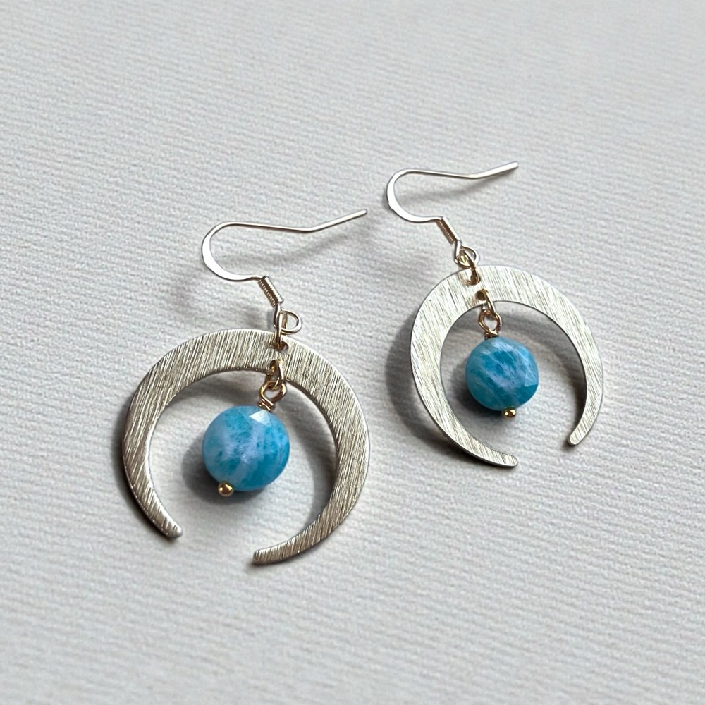 Genuine Apatite Crescent Moon Earrings
